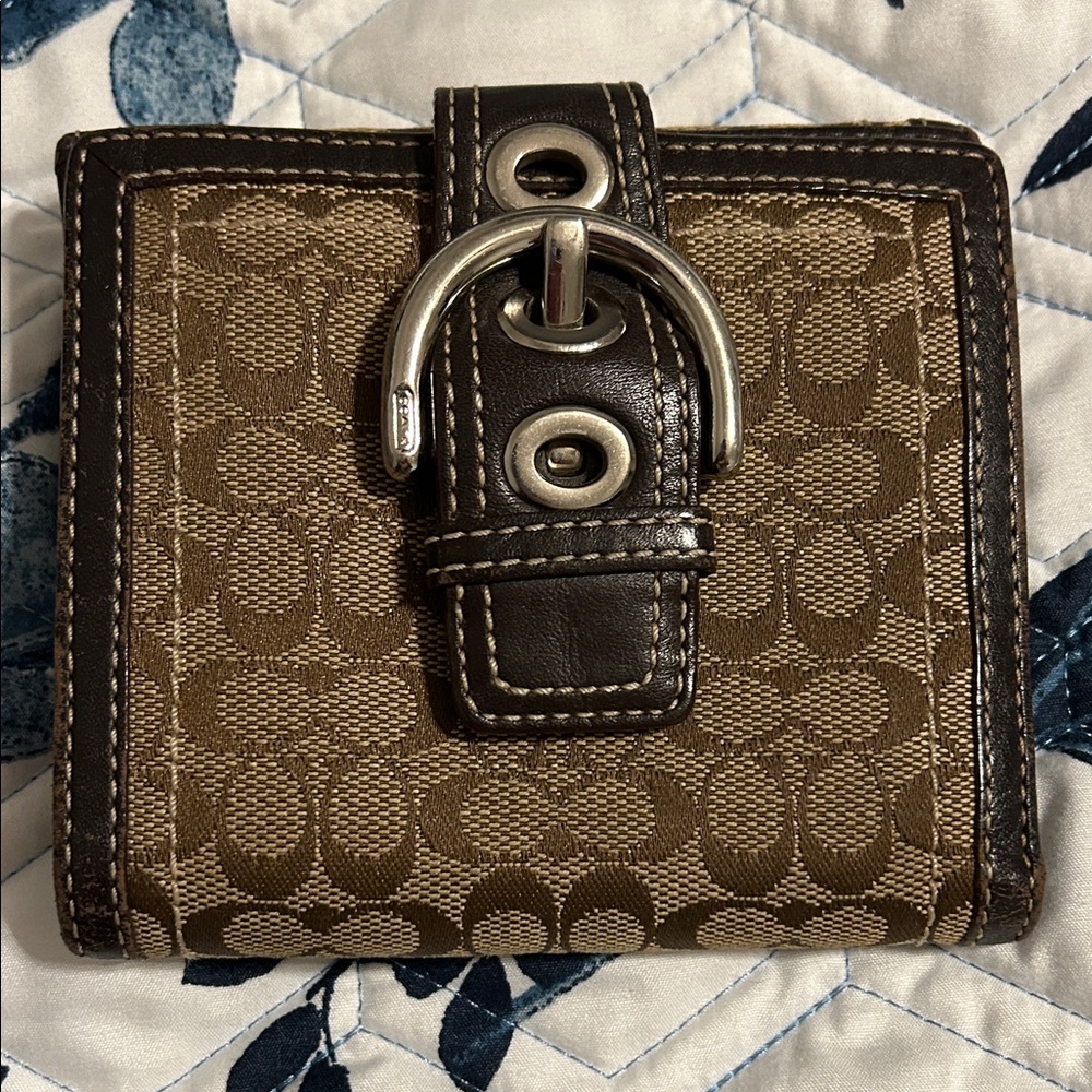 Brown Monogram Coach Wallet with Silver Buckle